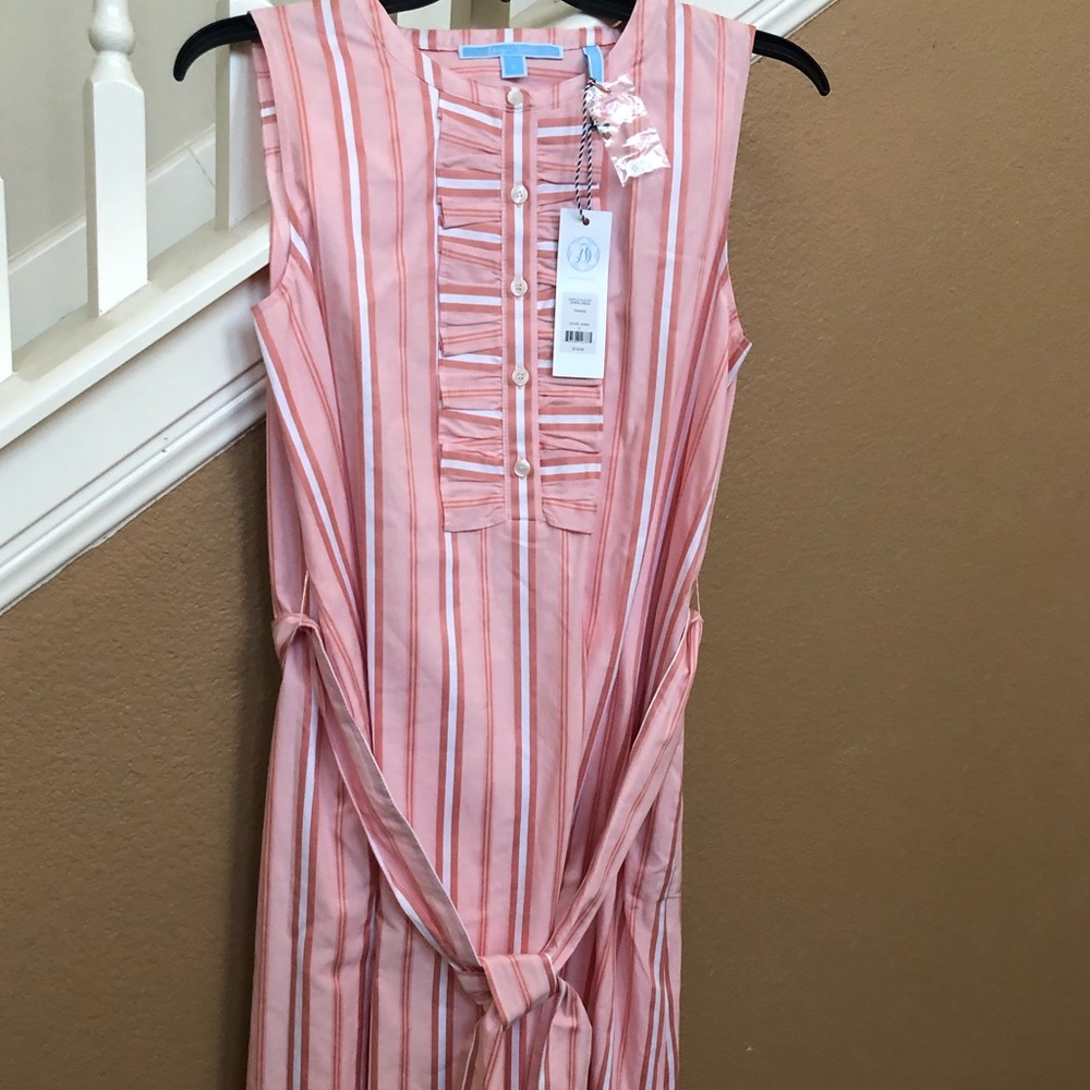 Coral & white cotton dress